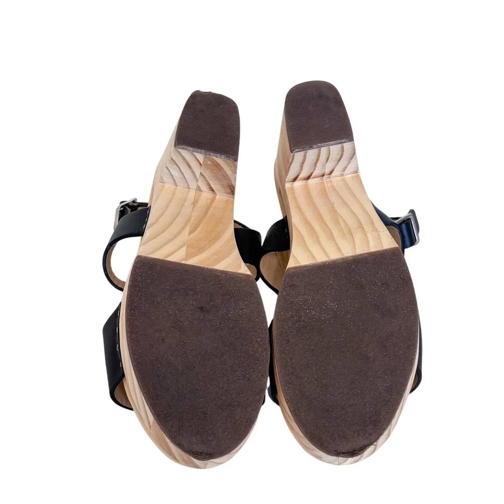 Nisolo Womens Open Toe Platform Sandals Size 8.5 Black‎ Leather Wood Block Heel
